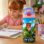 Personalised Dinosaur Cartoon Character 12 oz Kid Water Bottle with Name and Handle Birthday Daily Use Back to School Gift for Boys Girls