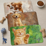 Personalised Oil Painting Style Pet Photo Food Mat with Name Home Decor Pet Supplies Birthday Gift for Pet Owners