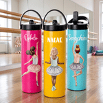 Personalised Cartoon Ballet Girl 20 oz Insulated Water Bottle with Name and Handle Birthday Back to School Gift for Friends Ballet Lovers Kids