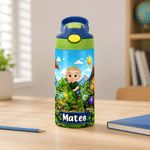 Personalised Dinosaur Cartoon Character 12 oz Kid Water Bottle with Name and Handle Birthday Daily Use Back to School Gift for Boys Girls