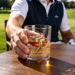 Personalized 2D Metallic Style Print Golf Theme Whisky Glass with Name Golf Club Birthday Father's Day Gift for Golf Lovers