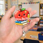 Personalised Apple Pencil Crayon Notebook Acrylic Retractable Badge Reel with Text Teacher's Day Appreciation Birthday Gift for Teacher