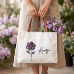 Personalised Birth Flower Large Capacity Canvas Bag with Name and Text Daily Use Wedding Birthday Gift for Woman Bridesmaid