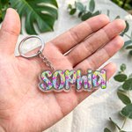 Porte-clés et étiquette de sac personnalisés, style artistique « preppy » à motif floral, en acrylique : pour un usage quotidien, la plage, une fête ou un anniversaire ; cadeau idéal pour un enfant, u