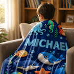 Personalized Cute Cartoon Theme Design Soft Throw Blanket with Name Room Decor  Daily Use Birthday Gift for Kids