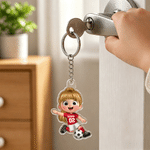Personalized Cartoon Soccer Player Acrylic Keychain with Name and Number Daily Use Back to School Birthday Gift for Boys Girls