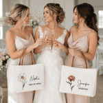 Personalised Birth Flower Large Capacity Canvas Bag with Name and Text Daily Use Wedding Birthday Gift for Woman Bridesmaid