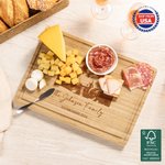 Planche à découper personnalisée en bambou FSC pour charcuterie, avec photo de famille gravée, texte et rainure pour le jus. Expédiée depuis les États-Unis. Cadeau de crémaillère pour la famille