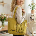 Personalised Line Drawing Pet Photo Large Capacity Corduroy Tote Bag with Name Daily Use Pet Party Birthday Gift for Pet Lovers Owners