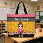 Personalisierte Tragetasche mit Buntstift-Motiv und großem Fassungsvermögen – mit Namen – als Dankeschön zum Lehrertag, zum Schulanfang oder als Geburtstagsgeschenk für Lehrer