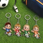 Personalized Cartoon Soccer Player Acrylic Keychain with Name and Number Daily Use Back to School Birthday Gift for Boys Girls