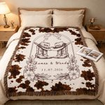 Personalised Cowboy Boots Cattle Pattern Tassel Soft Throw Blanket with Name and Date Birthday Wedding Gift for Newlyweds