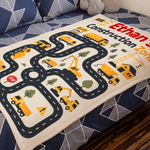 Personalised Construction Zone Lorry Design Soft Throw Blanket with Name Playroom Decor Birthday Baby Shower Gift for Kids