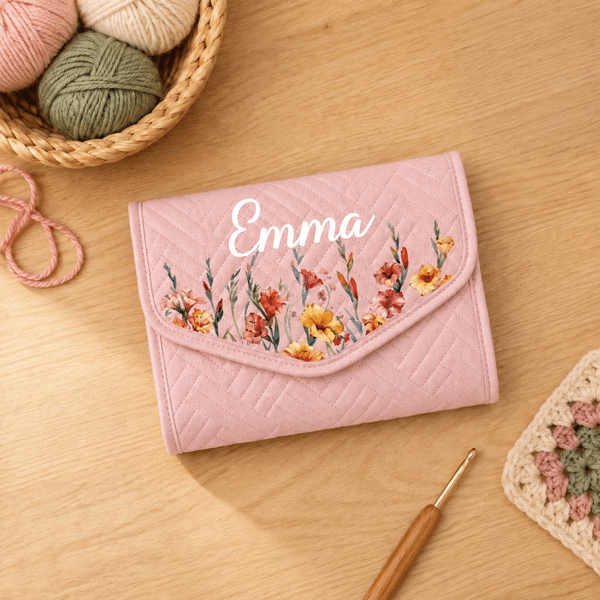 Personalized Birth Flower Crochet Hook Organizer with Name Knitting Accessories Birthday Gift for Crochet Enthusiast Mom Grandma