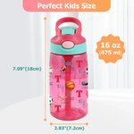 Personalized Ball Sport Pattern 16 oz Kids Water Bottle with Name Initial and Silicone Straw Daily Back to School Birthday Gift for Students