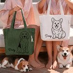 Personalised Line Drawing Pet Photo Large Capacity Corduroy Tote Bag with Name Daily Use Pet Party Birthday Gift for Pet Lovers Owners