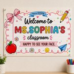 Personalized Welcome to Classroom Poster Banner with Text Classroom Backdrop Decor Teacher's Day Back to School Appreciation Gift for Teacher Educator