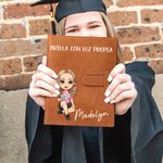 Funda de cuaderno A5 personalizado de cuero PU con bolsillo interior con personaje animado leyendo y nombre regalo de cumpleaños para familia