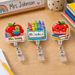 Personalised Apple Pencil Crayon Notebook Acrylic Retractable Badge Reel with Text Teacher's Day Appreciation Birthday Gift for Teacher