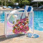 Personalised Highland Cow Holographic Clear Tote Bag with Name Beach Trip Party Travel Birthday Gift for Women