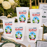 Personalised Summer Vacation Style Disposable Frosted Set of 10 Plastic Cups with Name Photo and Year Retirement Party Gifts for Retirees Coworkers