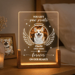 Veilleuse LED en acrylique personnalisée avec photo de votre animal, ailes d'ange, nom et socle en bois — Cadeau de condoléances en mémoire d'un animal de compagnie, destiné aux propriétaires d'animau