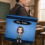 Personalisierte Tragetasche mit Buntstift-Motiv und großem Fassungsvermögen – mit Namen – als Dankeschön zum Lehrertag, zum Schulanfang oder als Geburtstagsgeschenk für Lehrer
