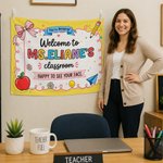 Personalized Welcome to Classroom Poster Banner with Text Classroom Backdrop Decor Teacher's Day Back to School Appreciation Gift for Teacher Educator