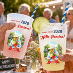 Personalised Summer Vacation Style Disposable Frosted Set of 10 Plastic Cups with Name Photo and Year Retirement Party Gifts for Retirees Coworkers