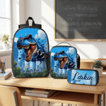 Personalized Cartoon Dinosaur Backpack Lunch Bag Pencil Case Set with Name Back to School Birthday Gift for Boys Dinosaur Lovers