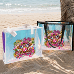 Personalised Highland Cow Holographic Clear Tote Bag with Name Beach Trip Party Travel Birthday Gift for Women