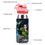 Personalised Dinosaur Cartoon Character 12 oz Kid Water Bottle with Name and Handle Birthday Daily Use Back to School Gift for Boys Girls
