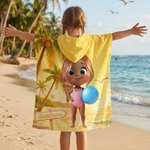 Toalla de playa de secado rápido con capucha y nombre Personalizada de dibujos animados con el tema del océano para niños Fiesta en la playa Vacaciones de verano Regalo de cumpleaños para niños