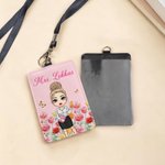 Personalized Birth Flower Cartoon Teacher ID Card Badge Holder with Title & Surname Back to School Teacher's Day Gift for Teachers Educators