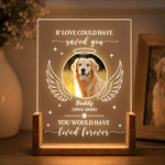Veilleuse LED en acrylique personnalisée avec photo de votre animal, ailes d'ange, nom et socle en bois — Cadeau de condoléances en mémoire d'un animal de compagnie, destiné aux propriétaires d'animau