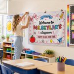 Personalized Welcome to Classroom Poster Banner with Text Classroom Backdrop Decor Teacher's Day Back to School Appreciation Gift for Teacher Educator