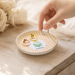 Personalised Cute Birth Flower Stripes Checkerboard Ceramic Trinket Jewellery Dish with Name Birthday Gift for Best Friend Woman