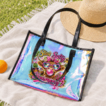 Personalised Highland Cow Holographic Clear Tote Bag with Name Beach Trip Party Travel Birthday Gift for Women