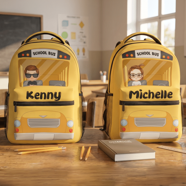 Personalized School Bus Cartoon Character School Bag with Name Back to School Birthday Gift for Kids