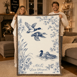 Personalized Sparrow Mandarin Duck Warm Cozy Tassel Throw Blanket with Text and Year Daily Use Home Decor Birthday Gift for Couple Husband Wife