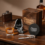 Personalized American Classic Style Whisky Glass 4 Stones Wooden Box Set with Engraved Year Birthday Anniversary Gift for Men
