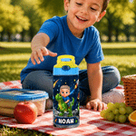 Personalised Dinosaur Cartoon Character 12 oz Kid Water Bottle with Name and Handle Birthday Daily Use Back to School Gift for Boys Girls