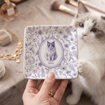 Personalized Toile De Jouy Style Pet Portrait Round Square Jewellery Dish with Name Daily Use Home Decor Birthday Gift for Pet Owner Family