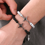 Personalised Micro-Carved Photo Projection Beaded Bracelet with Cross Pendant Anniversary Birthday Gift Father Boy Man