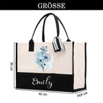 Personalisierte große Aquarell-Tragetasche oder Kosmetiktasche | mit Geburtsblume und Namen | Tote Bag | Geburtstag Jahrestag Geschenk für Frauen