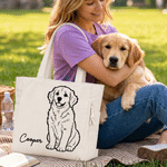 Personalised Line Drawing Pet Photo Large Capacity Corduroy Tote Bag with Name Daily Use Pet Party Birthday Gift for Pet Lovers Owners