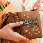 Personalized Blessed Teacher Pen Sunflower PU Leather Wristlet Wallet with Name Teacher's Day Appreciation Birthday Gift for Teachers