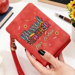 Personalized Blessed Teacher Pen Sunflower PU Leather Wristlet Wallet with Name Teacher's Day Appreciation Birthday Gift for Teachers