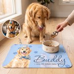 Individuell gestaltete Hundefuttermatte aus PU-Leder mit Aquarellfoto des Haustiers und Namen – Ruheplatz für Haustiere, für den täglichen Gebrauch, Geburtstagsgeschenk für Tierfreunde und Freunde