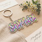 Porte-clés et étiquette de sac personnalisés, style artistique « preppy » à motif floral, en acrylique : pour un usage quotidien, la plage, une fête ou un anniversaire ; cadeau idéal pour un enfant, u